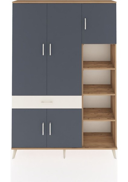 Arges Dolap 10 Raflı Tek Çekmeceli 5 Kapaklı 132X30X195 Çam-Antrasit/aytaşı