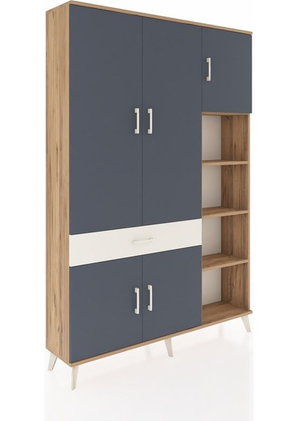 Arges Dolap 10 Raflı Tek Çekmeceli 5 Kapaklı 132X30X195 Çam-Antrasit/aytaşı fiyatları