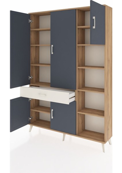 Arges Dolap 10 Raflı Tek Çekmeceli 5 Kapaklı 132X30X195 Çam-Antrasit/aytaşı modelleri