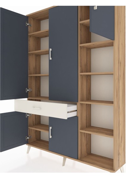 Arges Dolap 10 Raflı Tek Çekmeceli 5 Kapaklı 132X30X195 Çam-Antrasit/aytaşı fırsatları