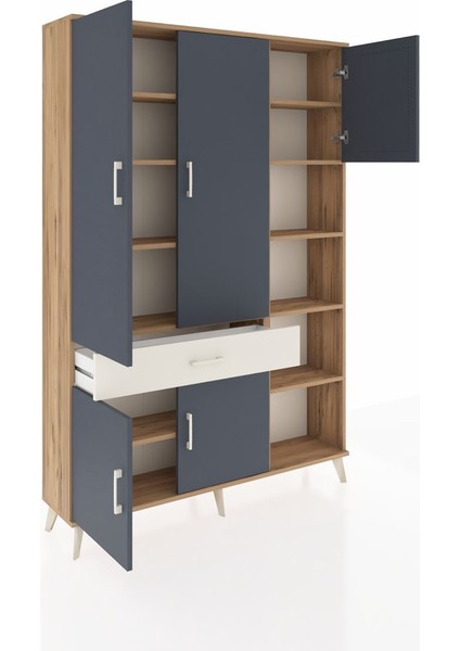 Arges Dolap 10 Raflı Tek Çekmeceli 5 Kapaklı 132X30X195 Çam-Antrasit/aytaşı indirimleri