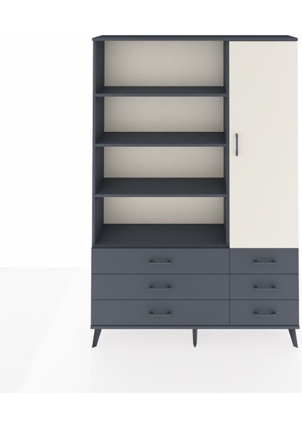 Arges Dolap 8 Raflı 6 Çekmeceli Tek Kapaklı 132X30X195 Antrasit-Aytaşı/antrasit