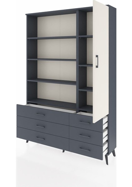 Arges Dolap 8 Raflı 6 Çekmeceli Tek Kapaklı 132X30X195 Antrasit-Aytaşı/antrasit modelleri