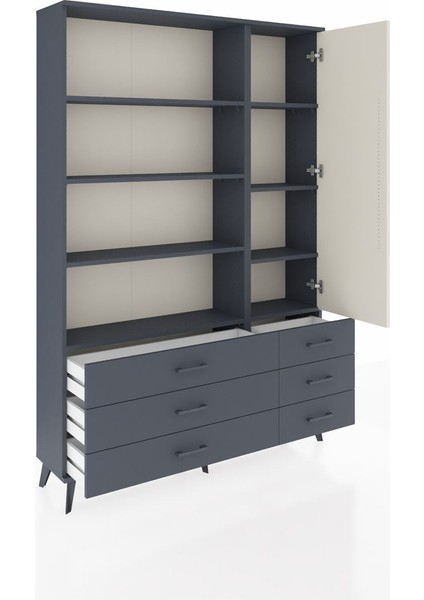 Arges Dolap 8 Raflı 6 Çekmeceli Tek Kapaklı 132X30X195 Antrasit-Aytaşı/antrasit indirimleri