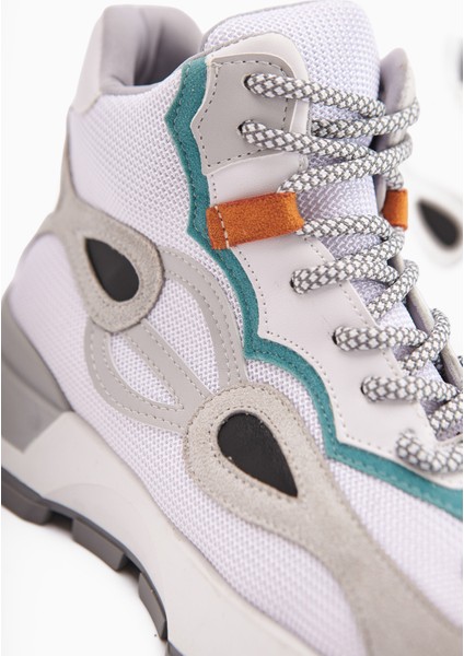 Emma Beyaz Süet Detaylı Bağcıklı Kadın Spor Bot modelleri