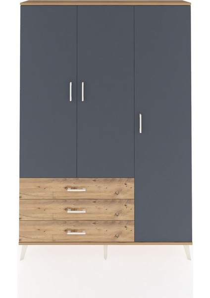 Arges Dolap 6 Raflı 3 Çekmeceli Tek Askılı 132X30X195 Çam-Antrasit/çam