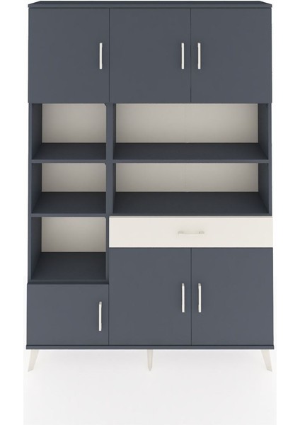 Arges Dolap 10 Raflı Tek Çekmeceli 6 Kapaklı 132X30X195 Antrasit-Antrasit/aytaşı