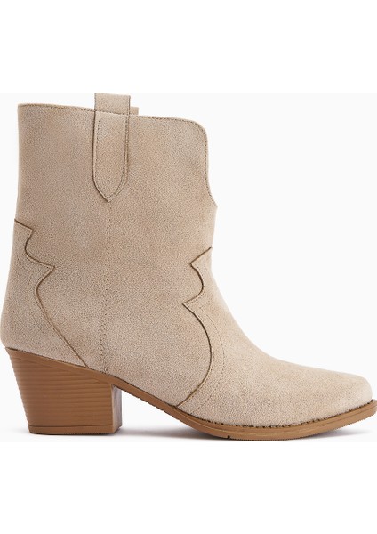 Erica Bej Süet Topuklu Western Kadın Bot