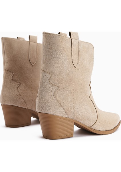 Erica Bej Süet Topuklu Western Kadın Bot fırsatları
