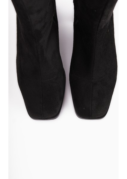 Ghina Siyah Süet Küt Burunlu Topuklu Kadın Bot modelleri