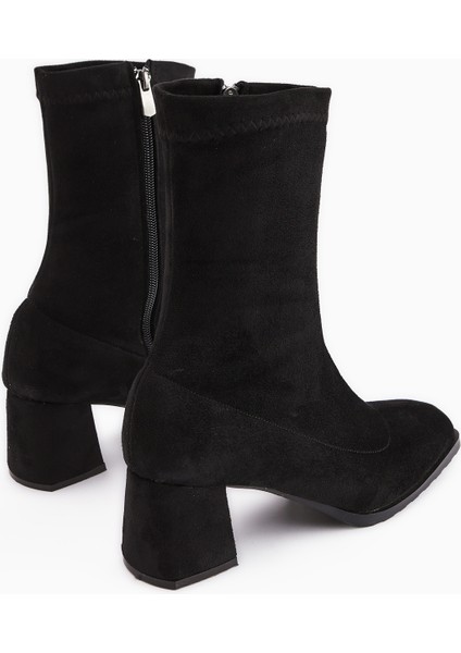 Ghina Siyah Süet Küt Burunlu Topuklu Kadın Bot fırsatları