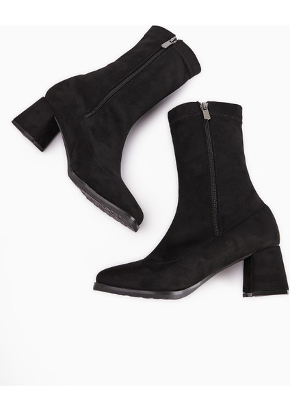 Ghina Siyah Süet Küt Burunlu Topuklu Kadın Bot indirimleri