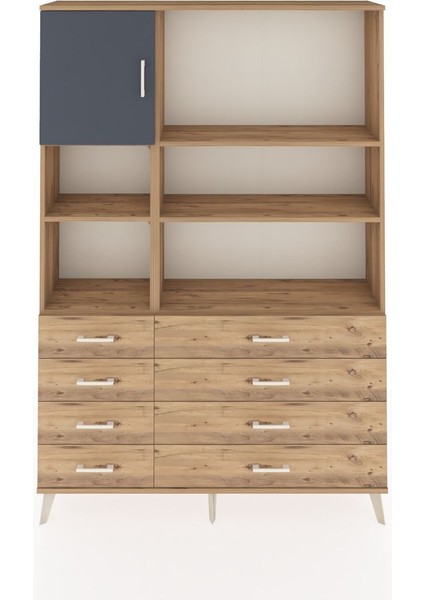 Arges Dolap 7 Raflı 8 Çekmeceli Tek Kapaklı 132X30X195 Çam-Antrasit/çam