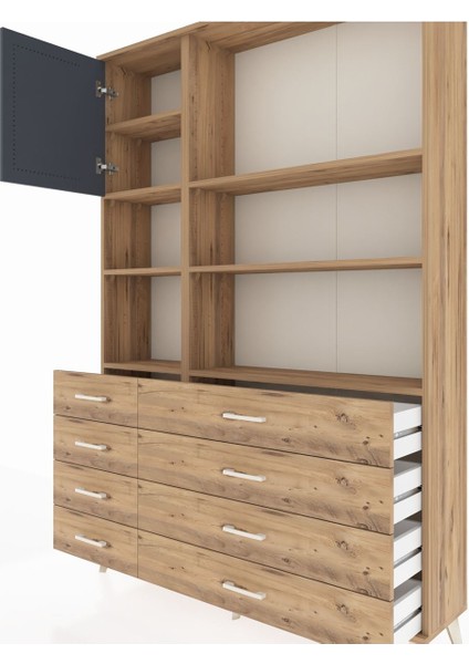 Arges Dolap 7 Raflı 8 Çekmeceli Tek Kapaklı 132X30X195 Çam-Antrasit/çam fırsatları