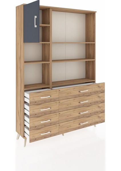 Arges Dolap 7 Raflı 8 Çekmeceli Tek Kapaklı 132X30X195 Çam-Antrasit/çam indirimleri