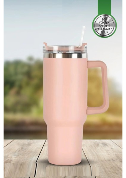 Pipetli Çelik Termos Bardak 1,2 Lt – Araç Bardaklığına Sığar - 8660