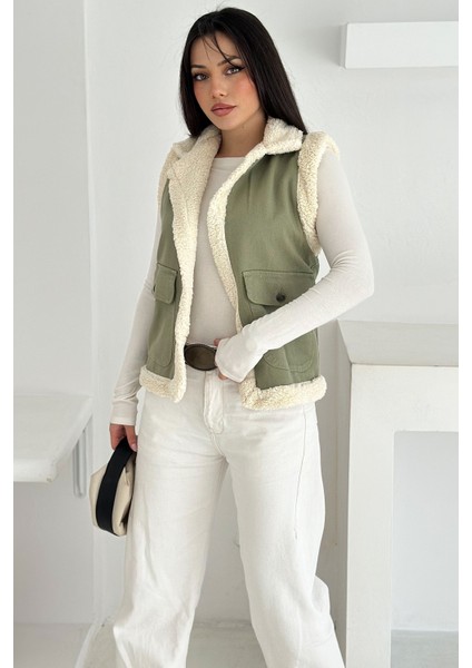 Kadın Peluş Kenarlı Cepli Yelek – Kontrastlı & Kışlık Stil modelleri