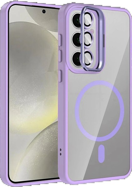 CPT16 Samsung Galaxy S24 Fe Remim Lensli Magsafe Standlı Kapak - Lila