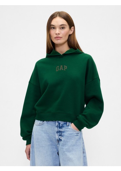 Kadın Koyu Yeşil Relaxed Gap Logo Fleece Sweatshirt