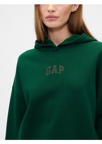 Kadın Koyu Yeşil Relaxed Gap Logo Fleece Sweatshirt modelleri