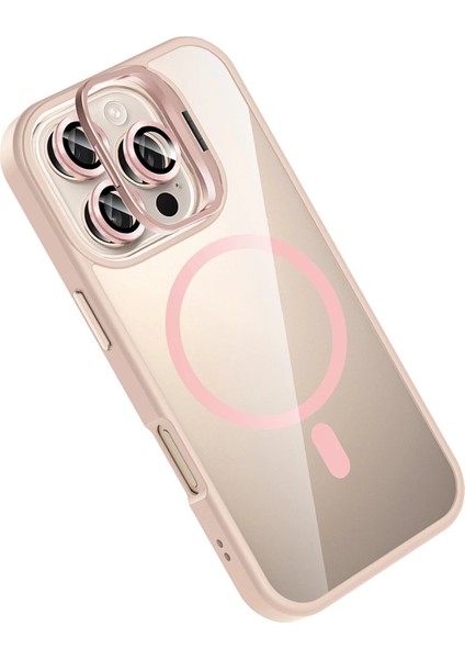 CPT16 Apple iPhone 16 Pro Remim Lensli Magsafe Standlı Kapak - Pembe modelleri