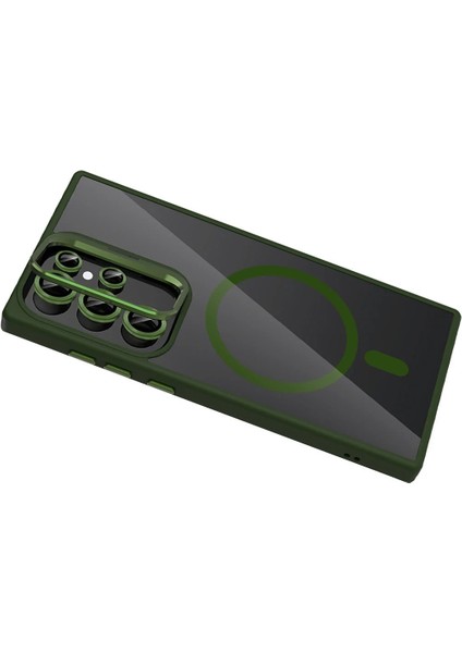 CPT16 Samsung Galaxy S23 Ultra Remim Lensli Magsafe Standlı Kapak - Koyu Yeşil fırsatları