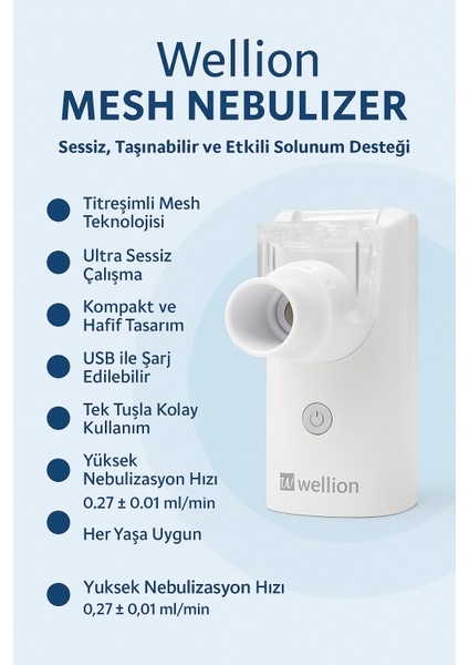 Mesh Nebulizatör WELL20-03 Çocuk Bebek Için Sessiz, Taşınabilir ve USB Şarjlı Mesh Inhalatör | fiyatları