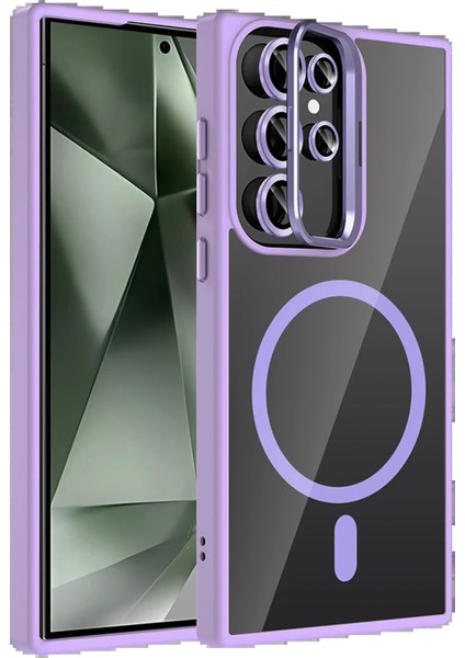 CPT16 Samsung Galaxy S25 Ultra Remim Lensli Magsafe Standlı Kapak - Lila