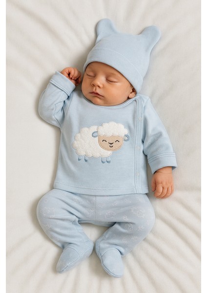 %100 Pamuklu 0-3 Ay Yenidoğan Bebek Hastane Çıkışı 3lü Set