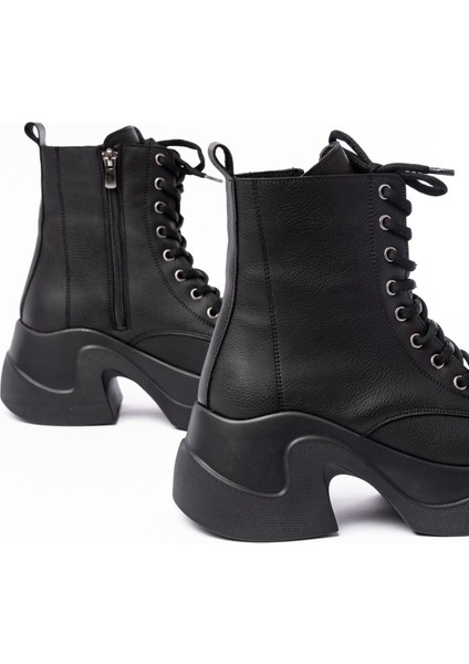 FZ-2550 Siyah Yüksek Tabanlı Bağcıklı Fermuarlı Günlük Kadın Bot
