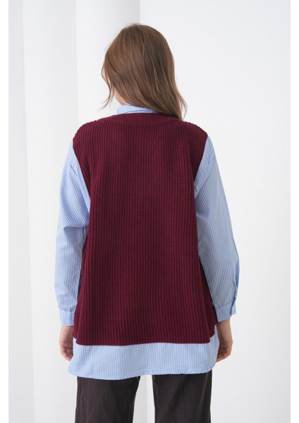 Kadın Uzun Kol Gömlek Yaka Içi Gömlekli Triko Yelekli Spor Şık Gömlek Kazak fırsatları