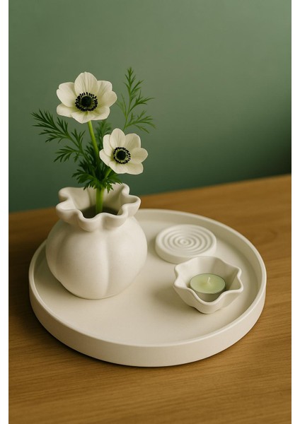 Dekoratif Tepsi Vazo Mumluk ve Tütsülük Seti – Minimalist Şık Tasarım