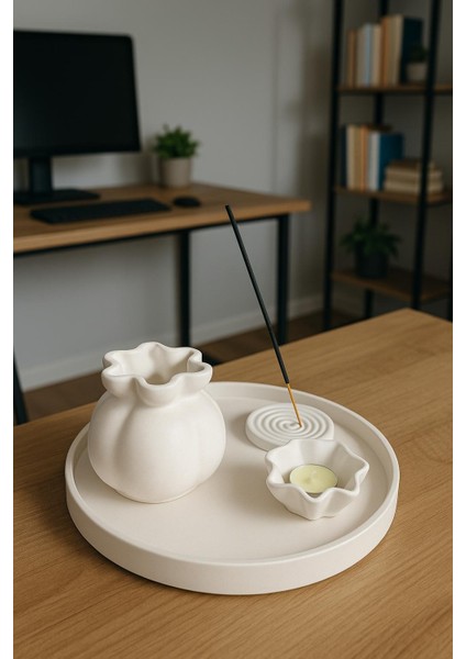 Dekoratif Tepsi Vazo Mumluk ve Tütsülük Seti – Minimalist Şık Tasarım fiyatları