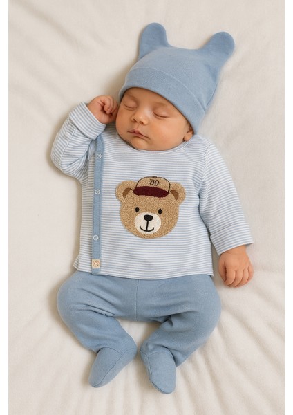 %100 Pamuklu 0-3 Ay Yenidoğan Bebek Hastane Çıkışı 3lü Set