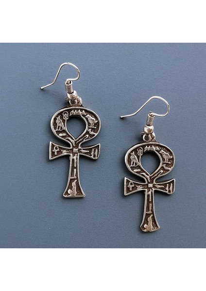 Motifli Mısır Ankh Şekilli Kadın Küpe Çift Adet Gümüş Kaplama El Yapımı Küpe fiyatları