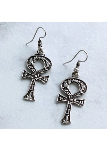 Motifli Mısır Ankh Şekilli Kadın Küpe Çift Adet Gümüş Kaplama El Yapımı Küpe modelleri