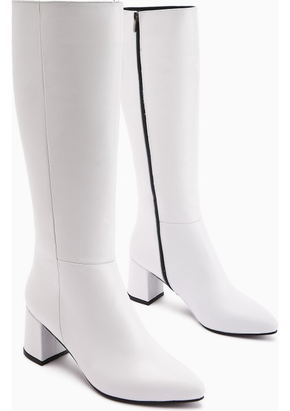 Velma Hakiki Deri Beyaz Topuklu Kadın Çizme fiyatları