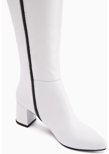 Velma Hakiki Deri Beyaz Topuklu Kadın Çizme modelleri
