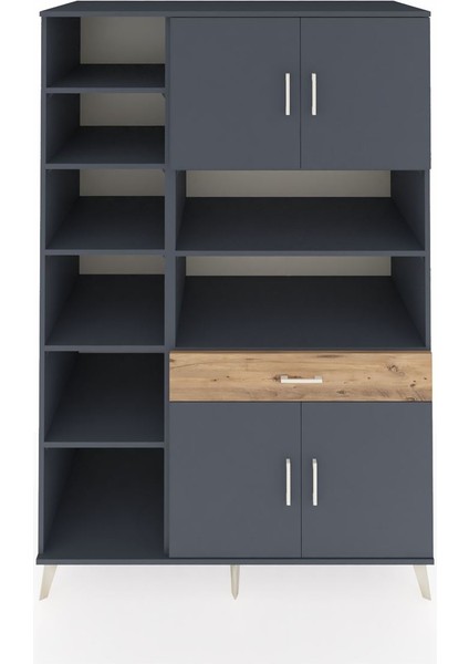 Kronos Dolap 10 Raflı Tek Çekmeceli 4 Kapaklı 132X59X195 Antrasit-Antrasit/çam