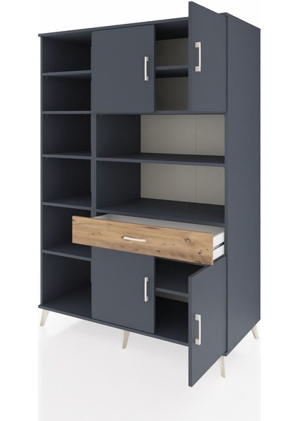 Kronos Dolap 10 Raflı Tek Çekmeceli 4 Kapaklı 132X59X195 Antrasit-Antrasit/çam modelleri