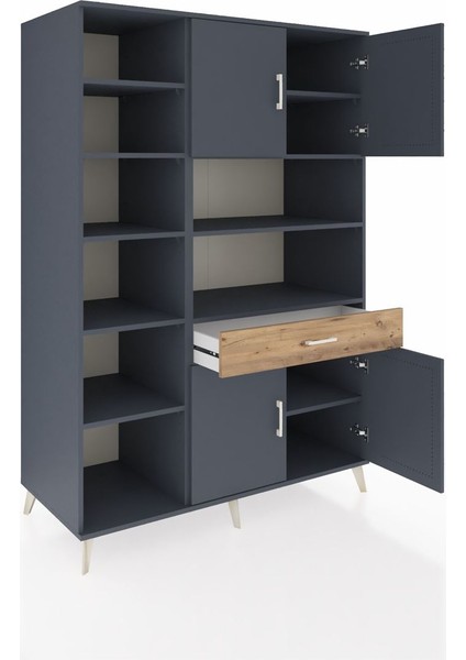 Kronos Dolap 10 Raflı Tek Çekmeceli 4 Kapaklı 132X59X195 Antrasit-Antrasit/çam indirimleri