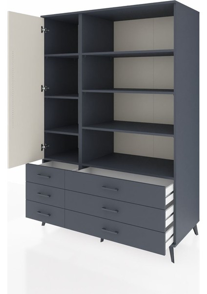 Kronos Dolap 8 Raflı 6 Çekmeceli Tek Kapaklı 132X59X195 Antrasit-Aytaşı/antrasit modelleri