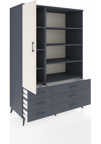 Kronos Dolap 8 Raflı 6 Çekmeceli Tek Kapaklı 132X59X195 Antrasit-Aytaşı/antrasit indirimleri