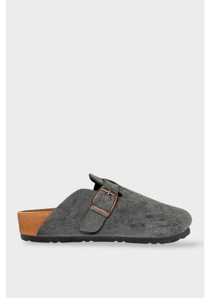 Unisex Toka Detaylı Mantar Anatomik Tabanlı Terlik Füme