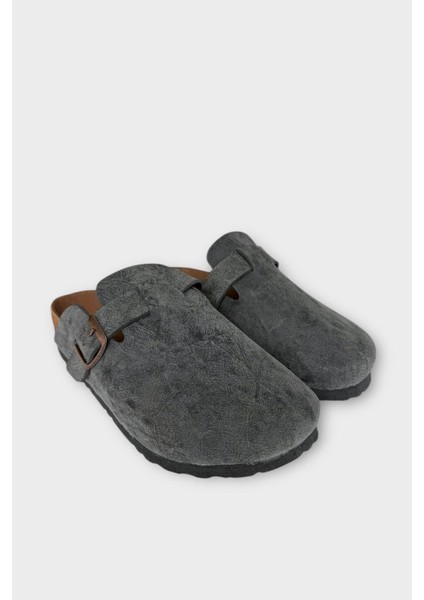 Unisex Toka Detaylı Mantar Anatomik Tabanlı Terlik Füme