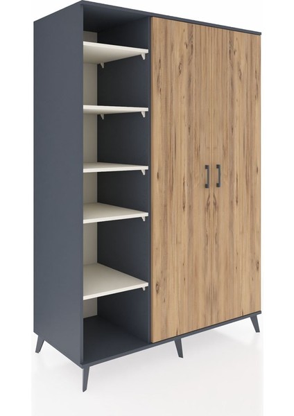 Kronos Dolap 7 Raflı 2 Kapaklı Tek Askılı 132X59X195 Antrasit-Çam/aytaşı fiyatları