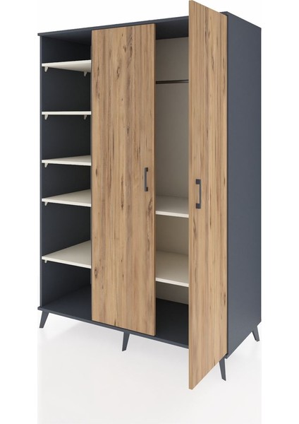 Kronos Dolap 7 Raflı 2 Kapaklı Tek Askılı 132X59X195 Antrasit-Çam/aytaşı modelleri