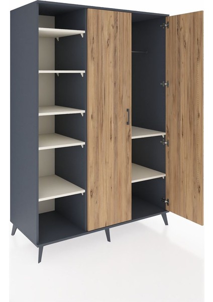 Kronos Dolap 7 Raflı 2 Kapaklı Tek Askılı 132X59X195 Antrasit-Çam/aytaşı indirimleri