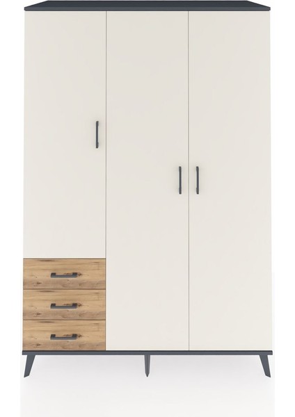 Kronos Dolap 6 Raflı 3 Çekmeceli Tek Askılı 132X59X195 Antrasit-Aytaşı/çam