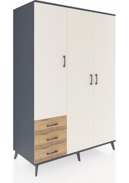 Kronos Dolap 6 Raflı 3 Çekmeceli Tek Askılı 132X59X195 Antrasit-Aytaşı/çam fiyatları